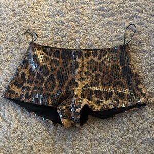 Edikted Leapord Print Sequin Shorts